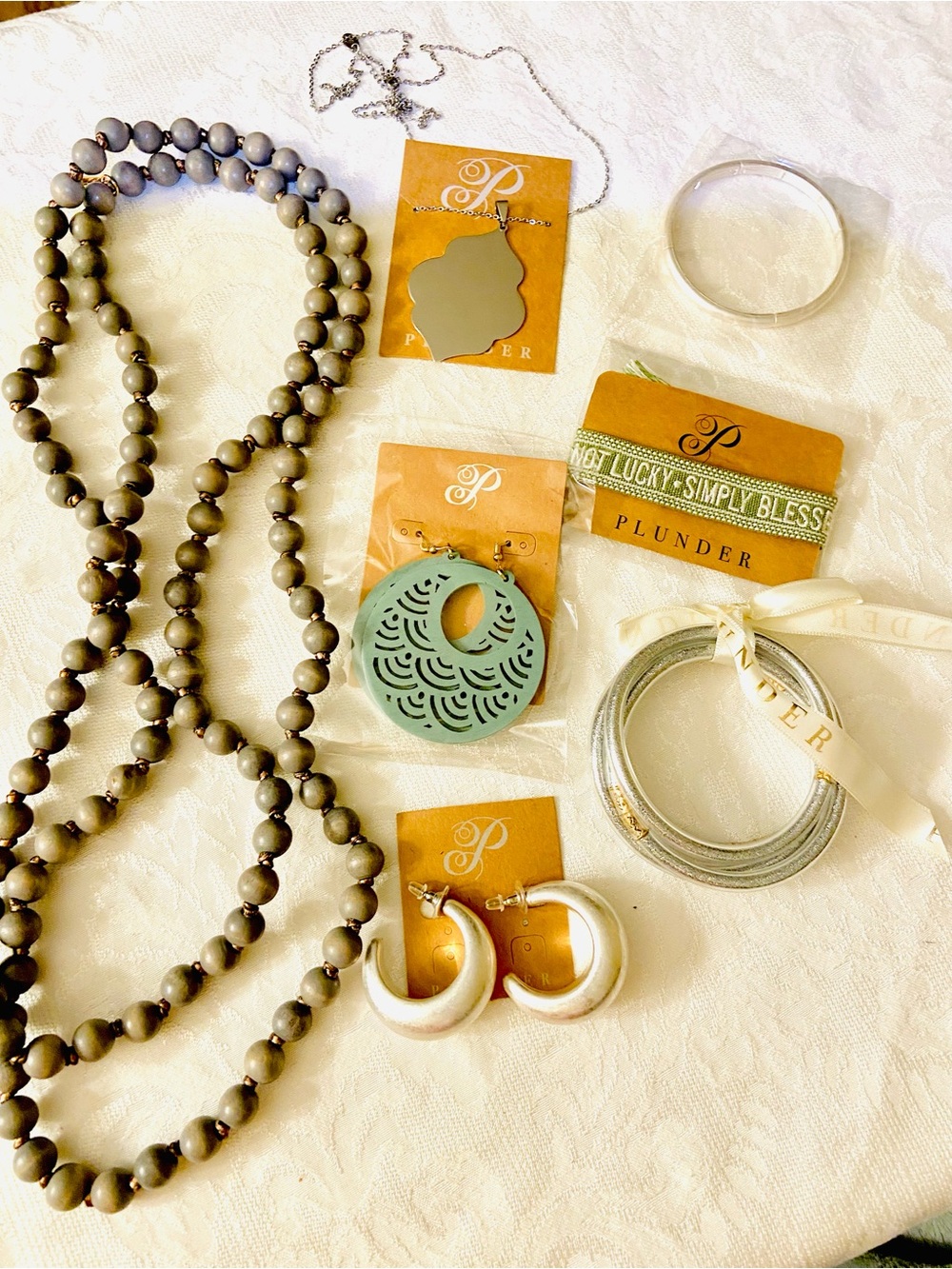 Plunder 7 pc bundle Gray Beaded Necklace and Silver & Teal Accent Jewelry - Picture 2 of 9